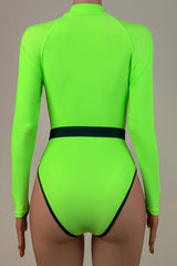 Contrast Long Sleeve Rash Guard One Piece Swimsuit - Neon Green – Trendy &  Unique
