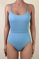 Elegant Wrap Around Rope Belted Moderate Ribbed One Piece Swimsuit