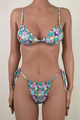 Joyful Abstract Print Tie Side Brazilian Scrunch Slide Triangle Bikini Set