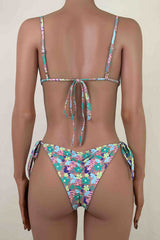 Joyful Abstract Print Tie Side Brazilian Scrunch Slide Triangle Bikini Set