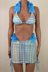 Lurex Velvet Ombre Wave Print Ruffle Brazilian Cheeky Triangle Bikini Set