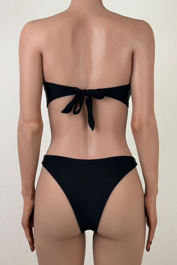 Luxury High Cut Brazilian Cheeky Molten Ring Gathered Bandeau Bikini Set