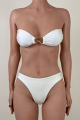 Retro High Leg Brazilian Cheeky Molten Ring Ruched Bandeau Bikini Set