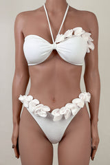 Romantic Rosette High Cut Brazilian Cheeky Bandeau Halter Bikini Set