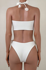 Romantic Rosette High Cut Brazilian Cheeky Bandeau Halter Bikini Set