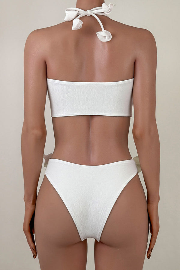 Romantic Rosette High Cut Brazilian Cheeky Bandeau Halter Bikini Set