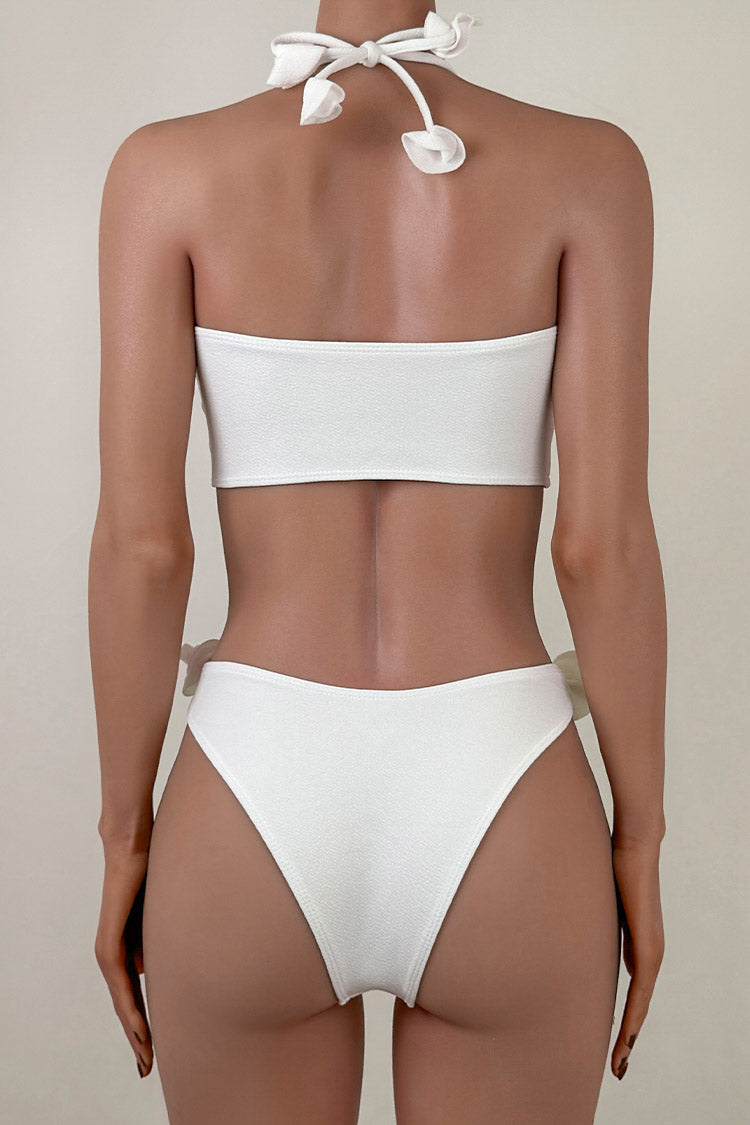Romantic Rosette High Cut Brazilian Cheeky Bandeau Halter Bikini Set