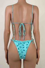 Sexy Coconut Palm Print String Brazilian Scrunch Micro Bralette Bikini Set