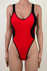 Sexy Contrast Cross Low Back High Cut Brazilian Cheeky One Piece Swimsuit
