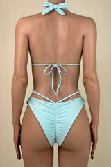 Sexy Crystal Brazilian Cheeky Scrunch Cutout Halter Slide Triangle Bikini Set