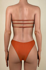Sexy Gold Hardware High Leg Brazilian Cheeky Strappy Bandeau Bikini Set
