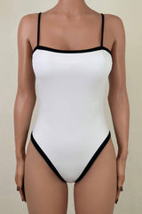 Vintage Contrast Trim High Cut Brazilian Cheeky One Piece Swimsuit