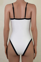 Vintage Contrast Trim High Cut Brazilian Cheeky One Piece Swimsuit