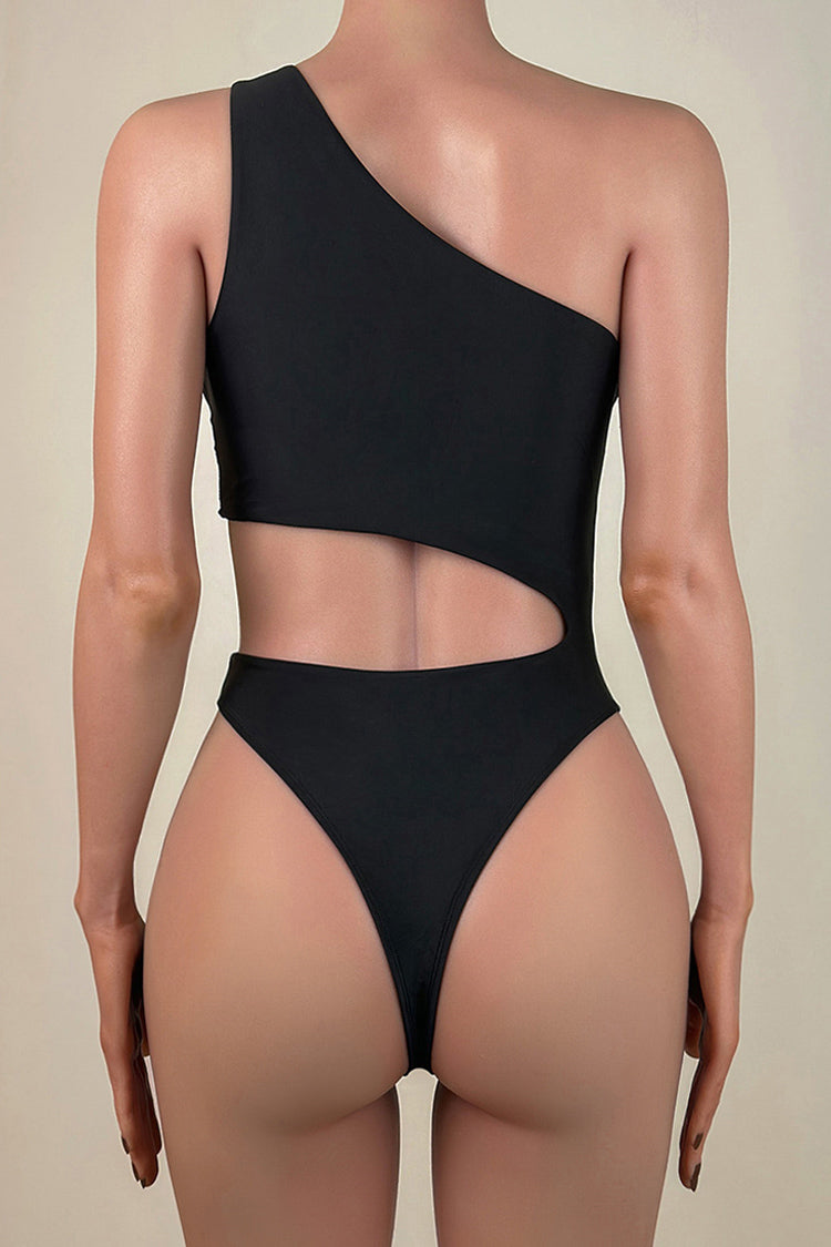 Asymmetric One Shoulder Cutout High Leg Brazilian Cheeky One Piece Swimsuit