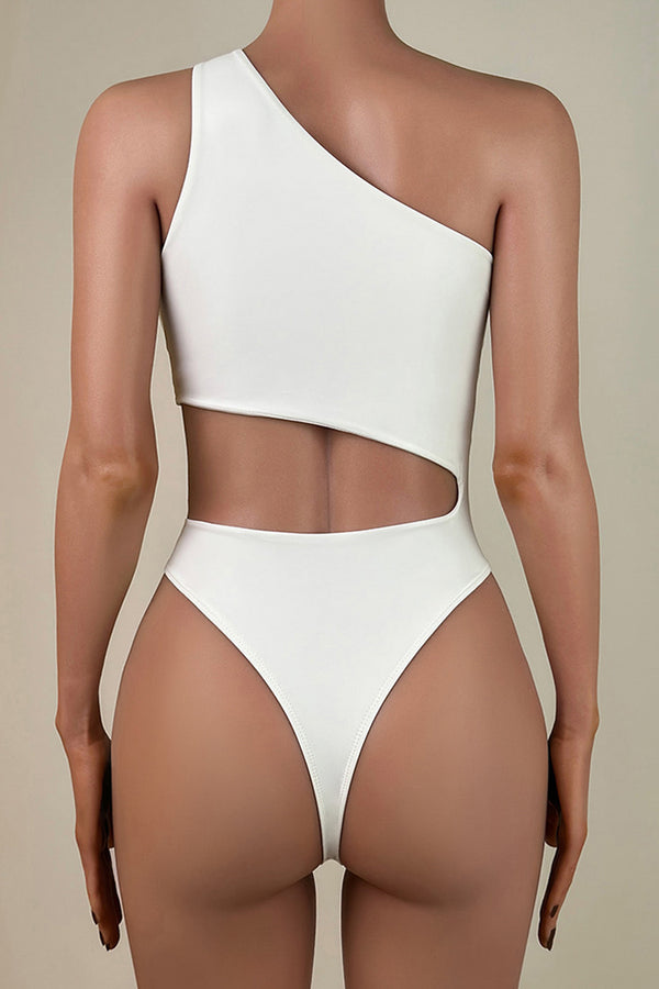 Asymmetric One Shoulder Cutout High Leg Brazilian Cheeky One Piece Swimsuit