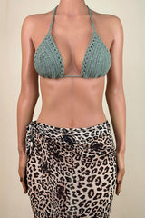 Bohemian Crochet Hand Knit Backless Halter Slide Triangle Bikini Top
