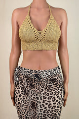 Bohemian Handmade Crochet Knit Scalloped Trim Halter Triangle Bikini Top