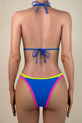 Colorful Contrast Striped String Brazilian Cheeky Halter Slide Triangle Bikini Set