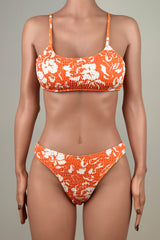 Cute Floral Shirred High Cut Brazilian Cheeky Bralette Bikini Set