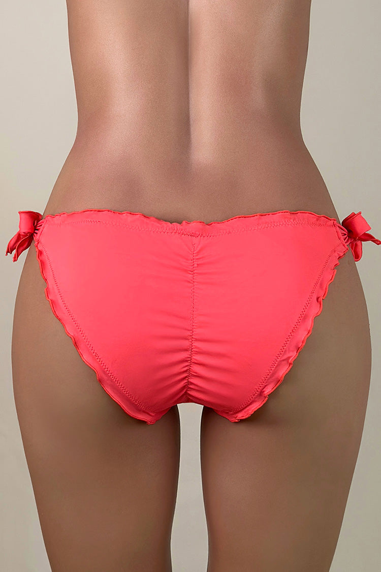 Cute Lettuce Trim Tie Strap Low Waist Brazilian Cheeky Scrunch Bikini –  Foxbikinis