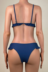 Cute Ruffle Trim Low Waist Brazilian Cheeky Bralette Bikini Set