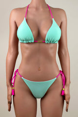 Fresh Braided Strap Tie Brazilian Cheeky Scrunch Halter Slide Triangle Bikini Set