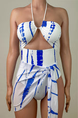 Fresh Tie Dye Print Brazilian Cheeky Cut Out Front Ruched Halter One Piece Swimsuit