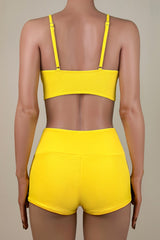 Moderate Ribbed Ruched String Tie High Waist Boyshort Bralette Bikini Set