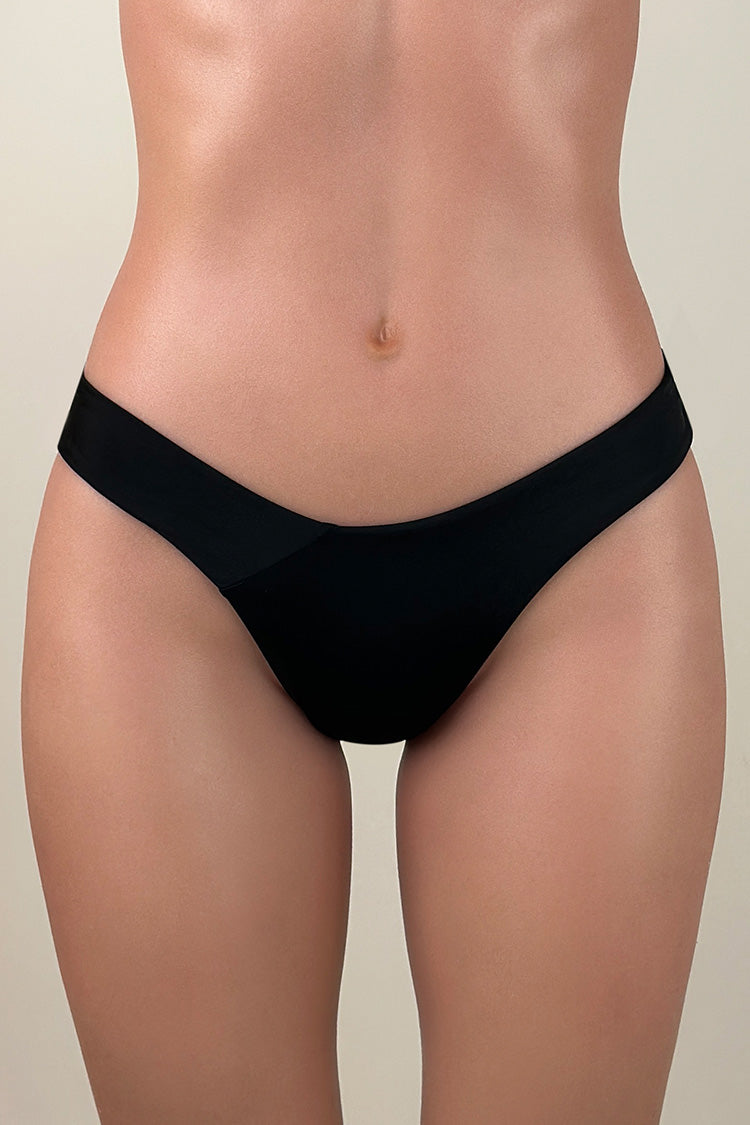 Modern Solid Color Low Waist High Cut Brazilian Cheeky Thong Bikini Bottom