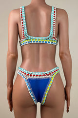 Reversible Crochet Banded Neoprene Low Rise Brazilian Cheeky Triangle Bikini Set