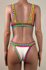 Reversible Crochet Banded Neoprene Low Rise Brazilian Cheeky Triangle Bikini Set