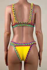 Reversible Crochet Banded Neoprene Low Rise Brazilian Cheeky Triangle Bikini Set