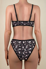 Reversible Floral Print Contrast Trim Brazilian Cheeky Bralette Bikini Set