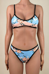 Reversible Floral Print Contrast Trim Brazilian Cheeky Bralette Bikini Set