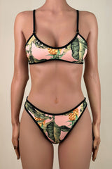 Reversible Floral Print Contrast Trim Brazilian Cheeky Bralette Bikini Set