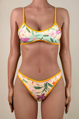 Reversible Floral Print Contrast Trim Brazilian Cheeky Bralette Bikini Set