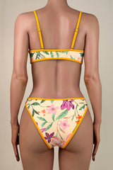 Reversible Floral Print Contrast Trim Brazilian Cheeky Bralette Bikini Set