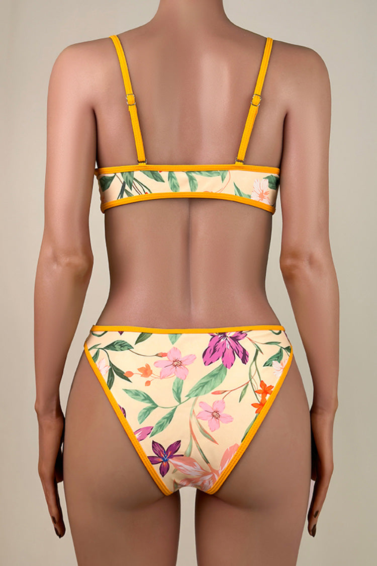Reversible Floral Print Contrast Trim Brazilian Cheeky Bralette Bikini Set