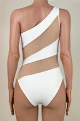Sassy Mesh Panel One Shoulder Brazilian Cheeky One Piece Swimsuit