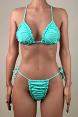 Sexy Drawstring Ruched Tie String Brazilian Cheeky Halter Micro Triangle Bikini Set