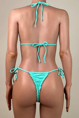 Sexy Drawstring Ruched Tie String Brazilian Cheeky Halter Micro Triangle Bikini Set