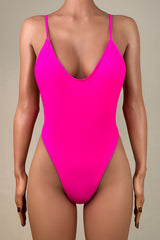 Sexy Neon Low Back Brazilian Cheeky Thong High Leg One Piece Swimsuit