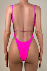 Sexy Neon Low Back Brazilian Cheeky Thong High Leg One Piece Swimsuit