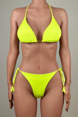 Sexy Ribbed Rope Strap Brazilian Cheeky Scrunch Halter Slide Triangle Bikini Set