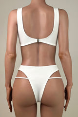 Sexy Ribbed Solid Color Cut Out High Leg Brazilian Cheeky Bralette Bikini Set