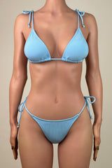 Sexy Ribbed Strappy Tie String Low Waist Brazilian Cheeky Slide Triangle Bikini Set