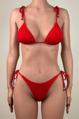 Sexy Ribbed Strappy Tie String Low Waist Brazilian Cheeky Slide Triangle Bikini Set