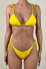 Sexy Ribbed Strappy Tie String Low Waist Brazilian Cheeky Slide Triangle Bikini Set