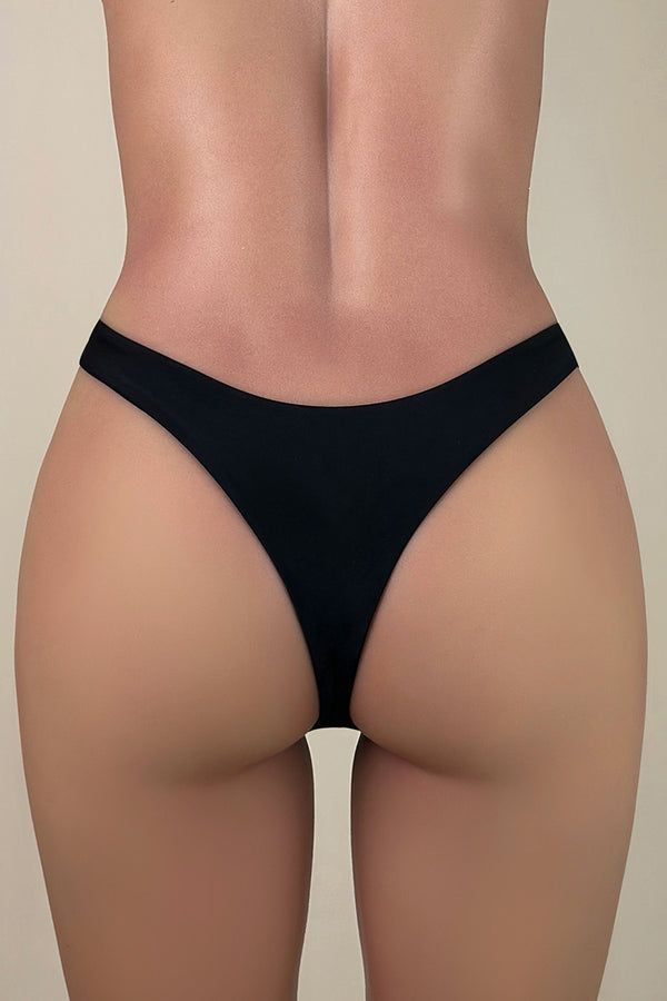 Sexy Solid Color High Cut Brazilian Cheeky Thong Bikini Bottom