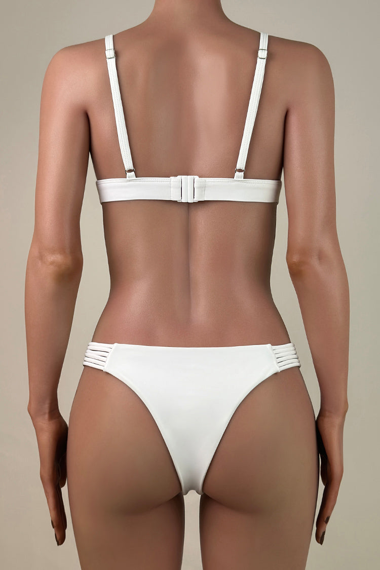 Floral Applique Mesh Triangle Bikini Two Piece Swimsuit, L / White